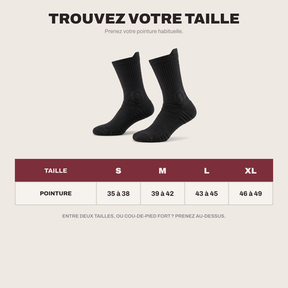 Guide des tailles : S du 35 au 38, M du 39 au 42, L du 43 au 45, XL du 46 au 49